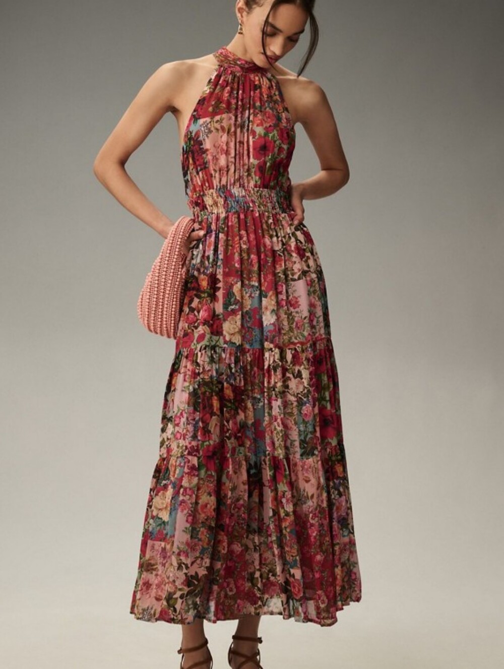 Anthropologie The Somerset Maxi Dress: Halter Edition - Pink Mosaic Floral - Picture 1 of 7
